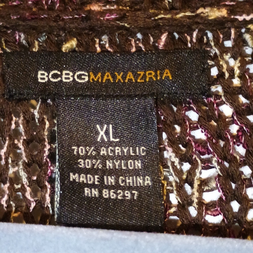 BCBGMAXAZRIA Women's XL Cardigan Sweater Brown Multi Button‎ Ruffle Hem - Picture 3 of 10